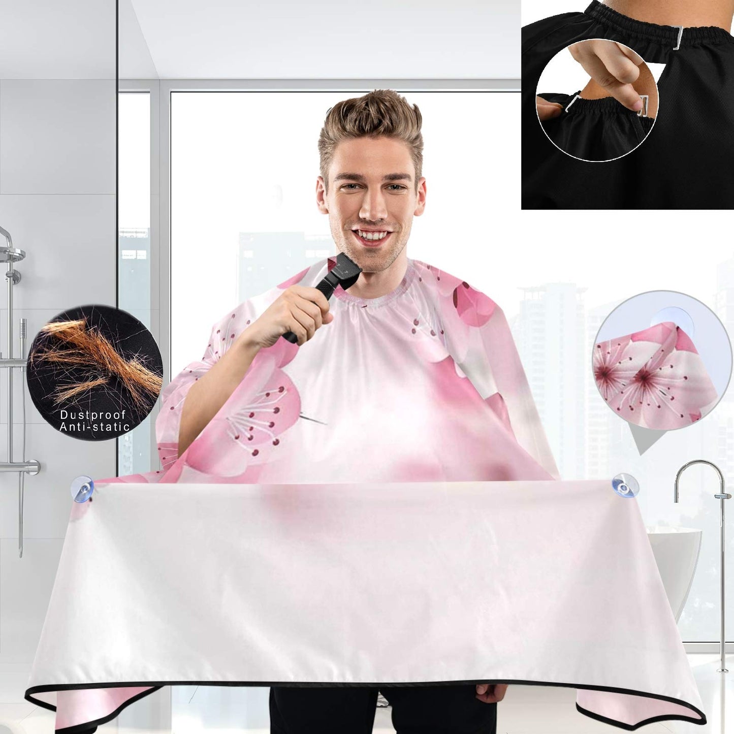 visesunny Barber Cape Pink Cherry Blossom Polyester Hair Cutting Salon Cape Apron Anti-Static Haircut Water-Resistant Shaving Cloth Beard Shaving Bib Beauty and Personal Care visesunny