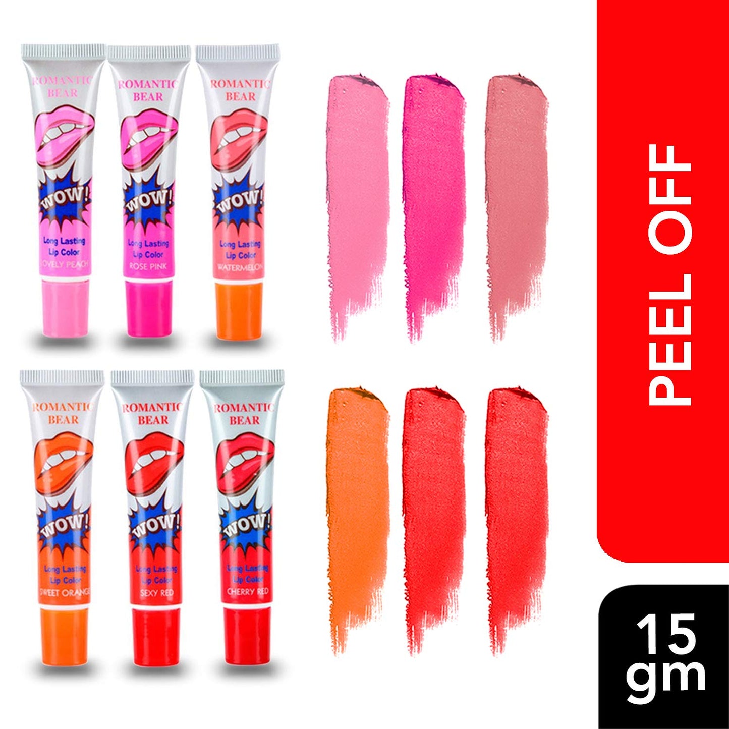 6 Colors Tattoo Magic Color Peel Off Mask Tint Long Lasting Waterproof Lip Gloss by romantic bear Beauty & Personal Care ROMANTIC BEAR