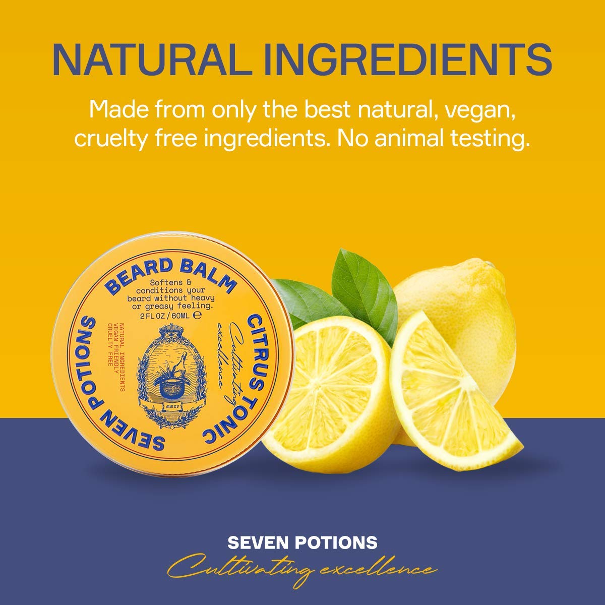 SEVEN POTIONS Beard Balm for Men - Conditioning Softener to Nourish Skin, Facial Hair, and Stop Beard Itch - All-Natural, Vegan, Cruelty Free - Citrus Beauty & Personal Care SEVEN POTIONS