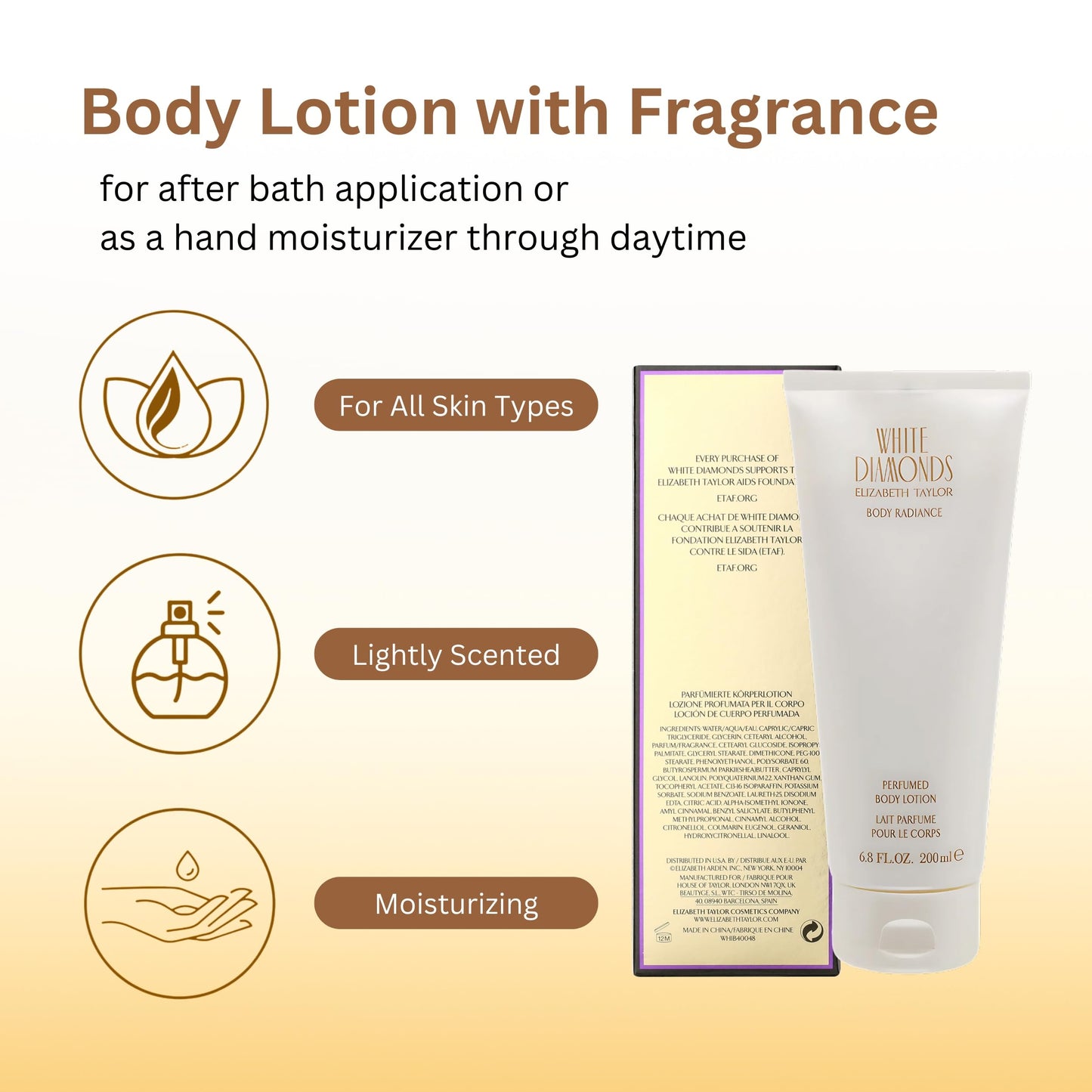 Elizabeth Taylor White Diamonds Perfumed Body Lotion for Women, 6.8-Ounce Beauty & Personal Care Elizabeth Taylor