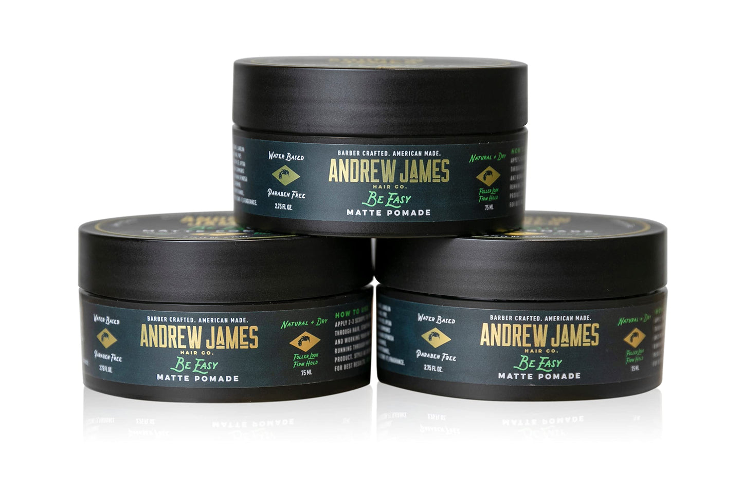 ANDREW JAMES Matte Pomade 3-Pack | Be Easy | 2.75 Ounce Each| Strong Hold | Matte Finish | Natural Look | Provides A Fuller Look | Easy To Wash Out | Beauty & Personal Care ANDREW JAMES