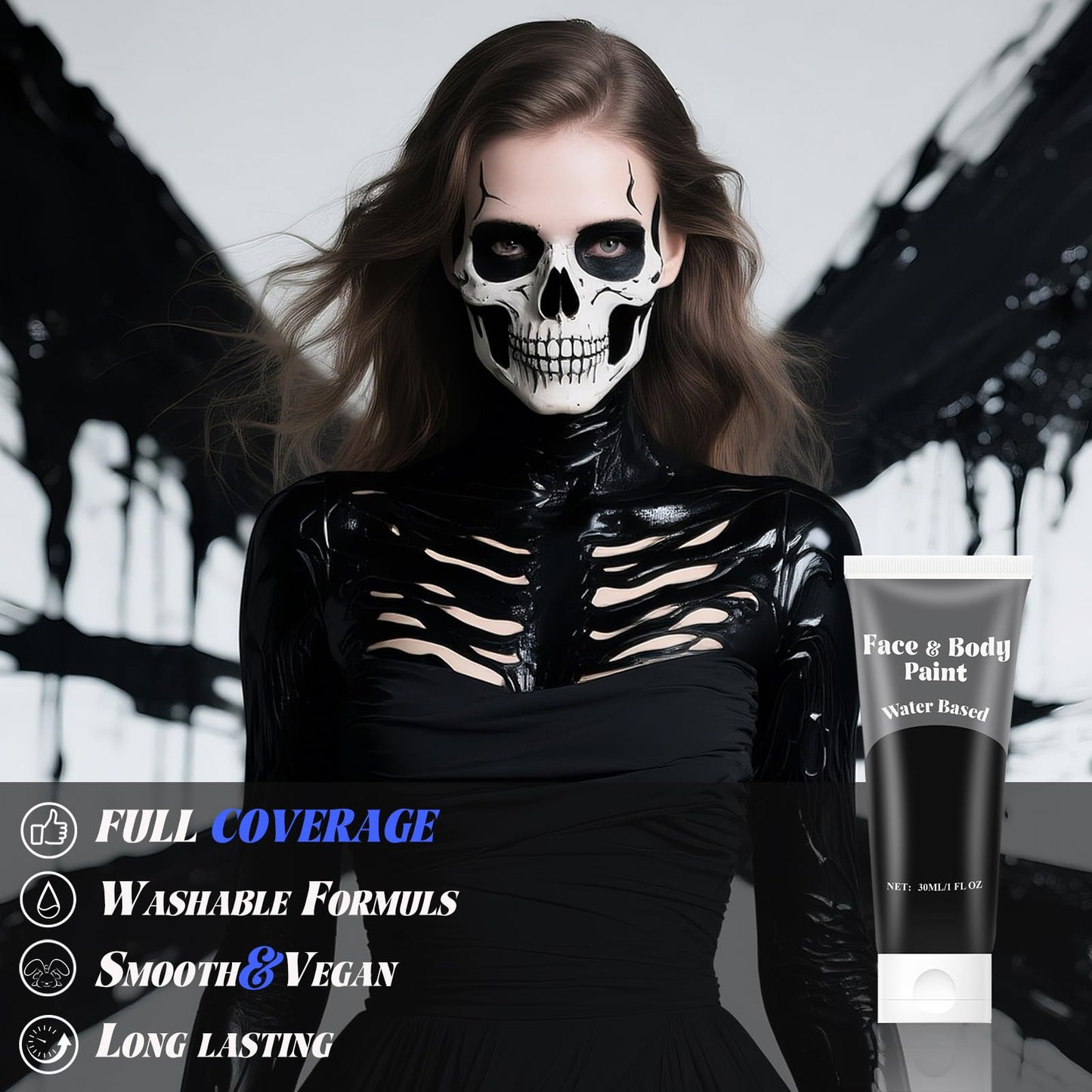 Black Face Body Paint,Water Based Cream Face Paint Halloween Makeup,Black Face Paint For Adult Carnival Cosplay Halloween SFX Skull Joker Zombie Beauty & Personal Care TUHPIBK