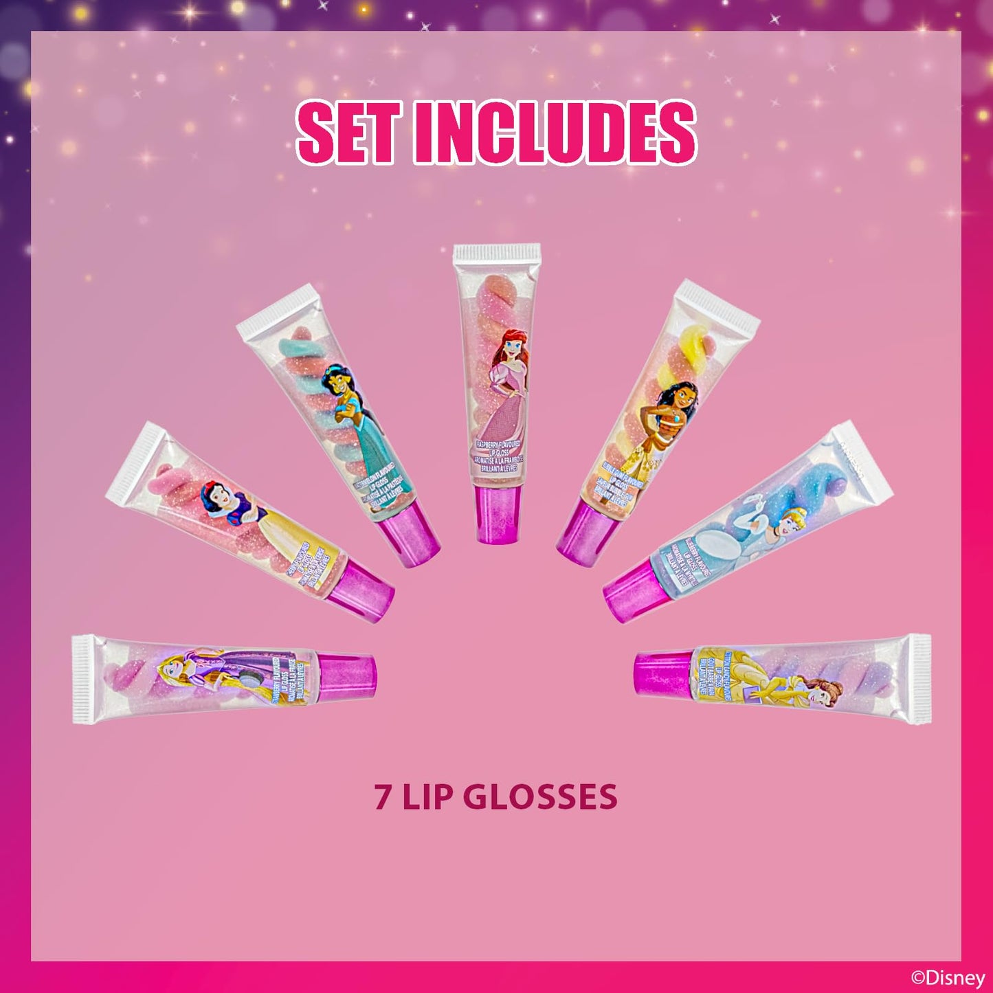 Townley Girl Disney Princess 7 Piece Swirl Lip Gloss, Girls Kids Party Favors, Lip Set for Girls, Perfect for Birthday Gifts, Plant Based, Ages 3 Beauty & Personal Care Townley Girl