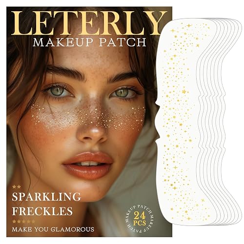 Leterly 24 Pcs Glitter Freckles Face Tattoo,Gold Face Glitter Makeup Patches Cute Sparkle Freckles Patches Waterproof Makeup Speckles for Face Beauty & Personal Care Leterly