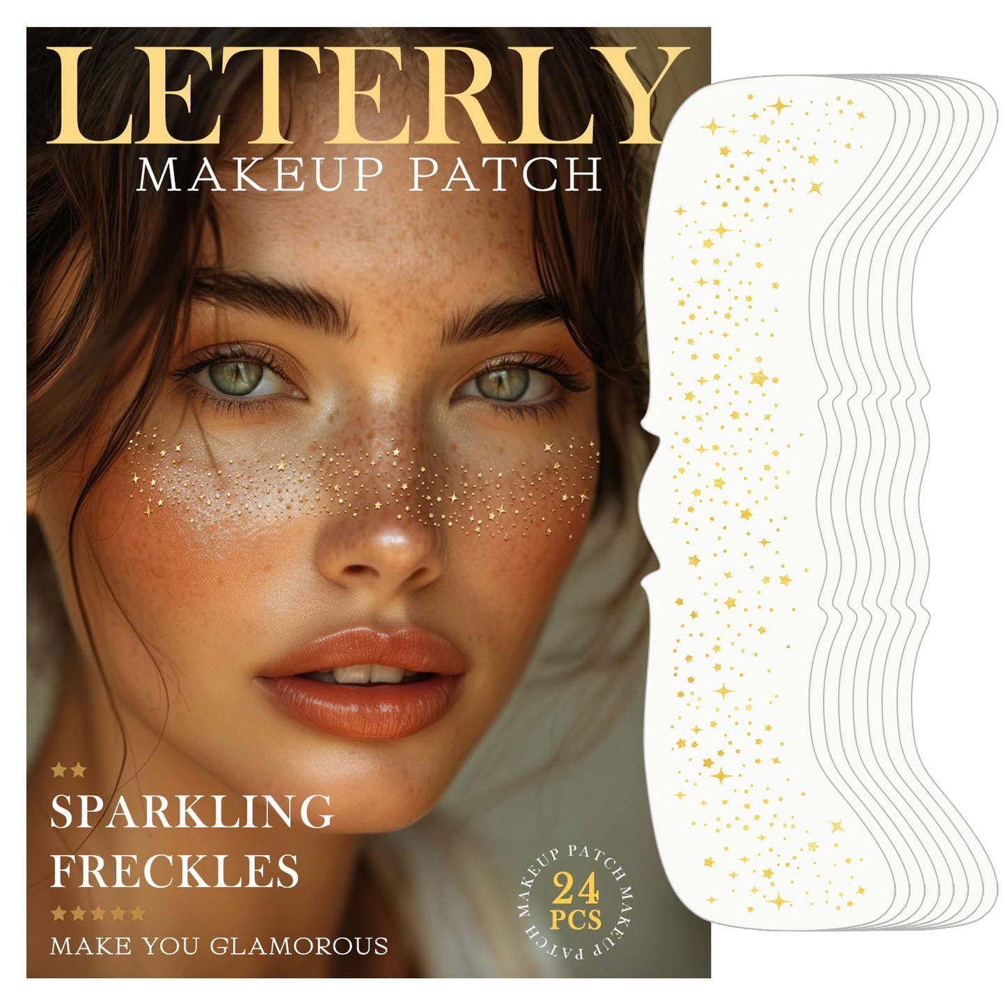 Leterly 24 Pcs Glitter Freckles Face Tattoo,Gold Face Glitter Makeup Patches Cute Sparkle Freckles Patches Waterproof Makeup Speckles for Face Beauty & Personal Care Leterly