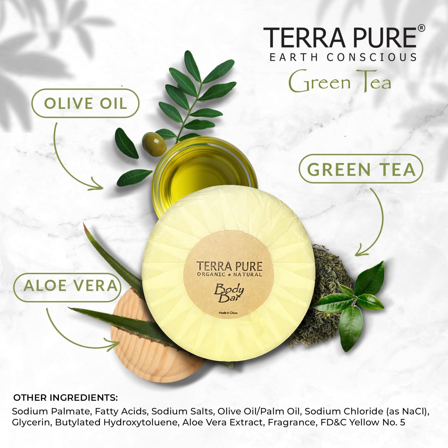 Terra Pure Bar Soap 1.25 oz Travel Size Body Bars | Individually Wrapped Bulk 350 Pack | Green Tea with Aloe & Olive Oil | Paraben Free Guest Beauty & Personal Care Terra Pure
