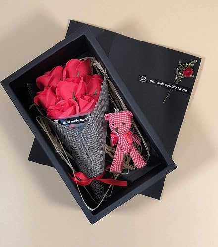 Abbie Home Rose Bouquet 7 Scented Soap Flower Gift Box with Cute Teddy Bear for Her Girlfriend Teen Girls Anniversary, Birthdays, Valentine's Day Beauty & Personal Care Abbie Home