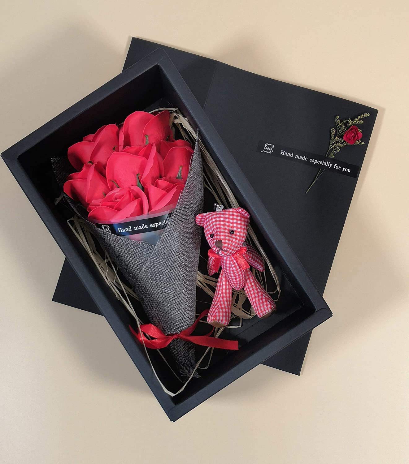 Abbie Home Rose Bouquet 7 Scented Soap Flower Gift Box with Cute Teddy Bear for Her Girlfriend Teen Girls Anniversary, Birthdays, Valentine's Day Beauty & Personal Care Abbie Home
