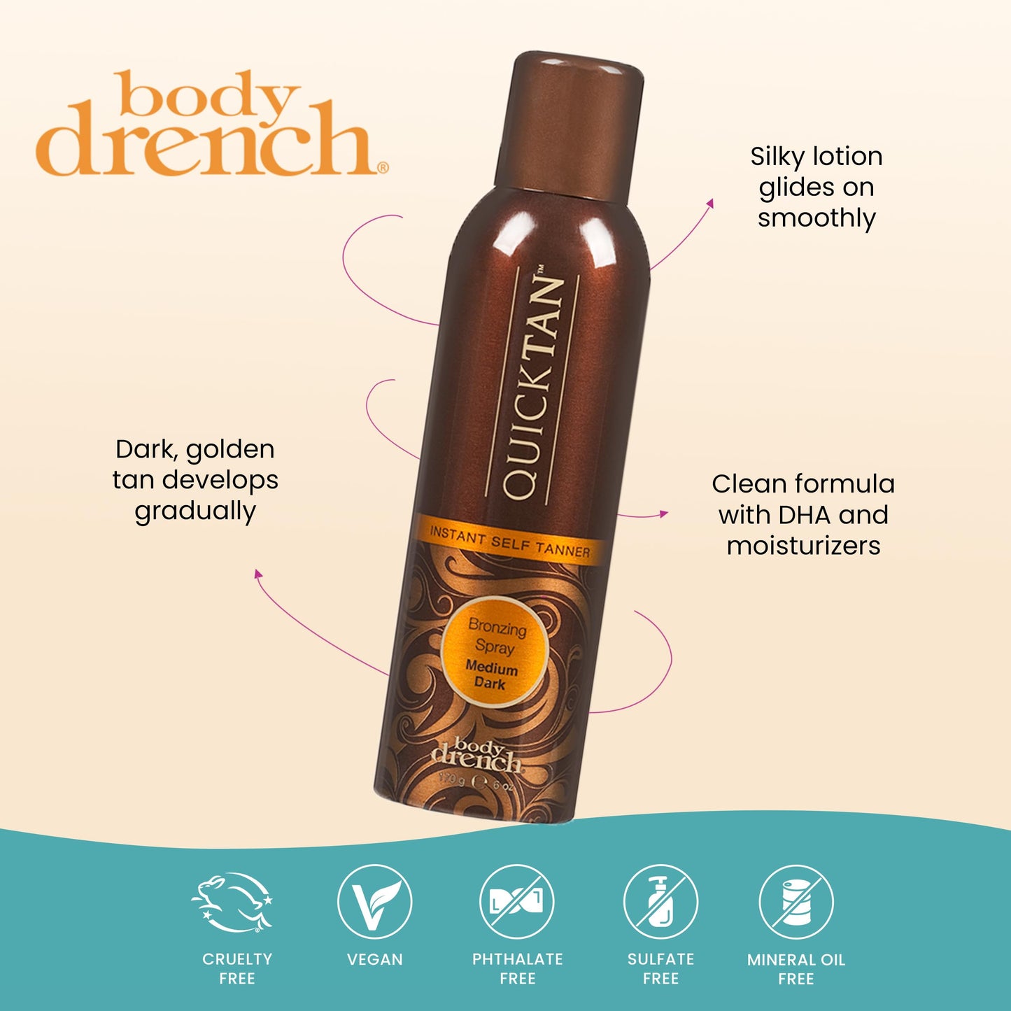 Body Drench QuickTan Instant Self Tanner Bronzing Spray, Salon-Quality Medium/Dark Tan, Streak-Free, Tinted Formula, 6 oz, 1-pack Beauty & Personal Care Body Drench