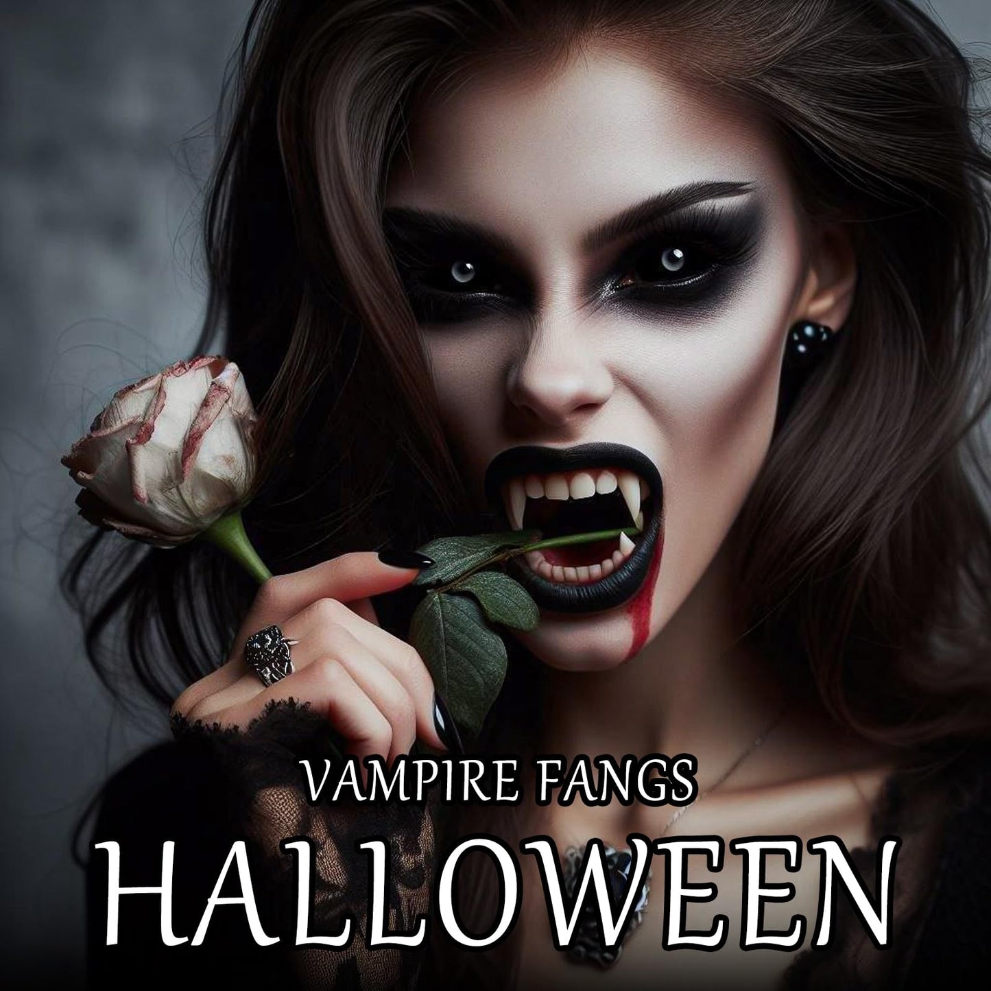 Vampire Fangs Kit with Black Lipstick & Fake Blood - 4 Pairs 4 Sizes SFX Fake Teeth, Vampire Blood & Goth Lipstick for Halloween Cosplay Makeup Beauty & Personal Care Js2U ZW