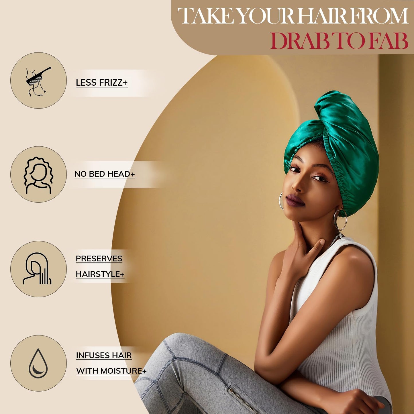 PROMEED Hydrating Silk Hair Wrap with Hyaluronic Acid, 100% 23 Momme Mulberry Silk Turban for Dry Hair and Frizzy Hair, Grade 6a+ Silk Bonnet for Hair Beauty and Personal Care PROMEED