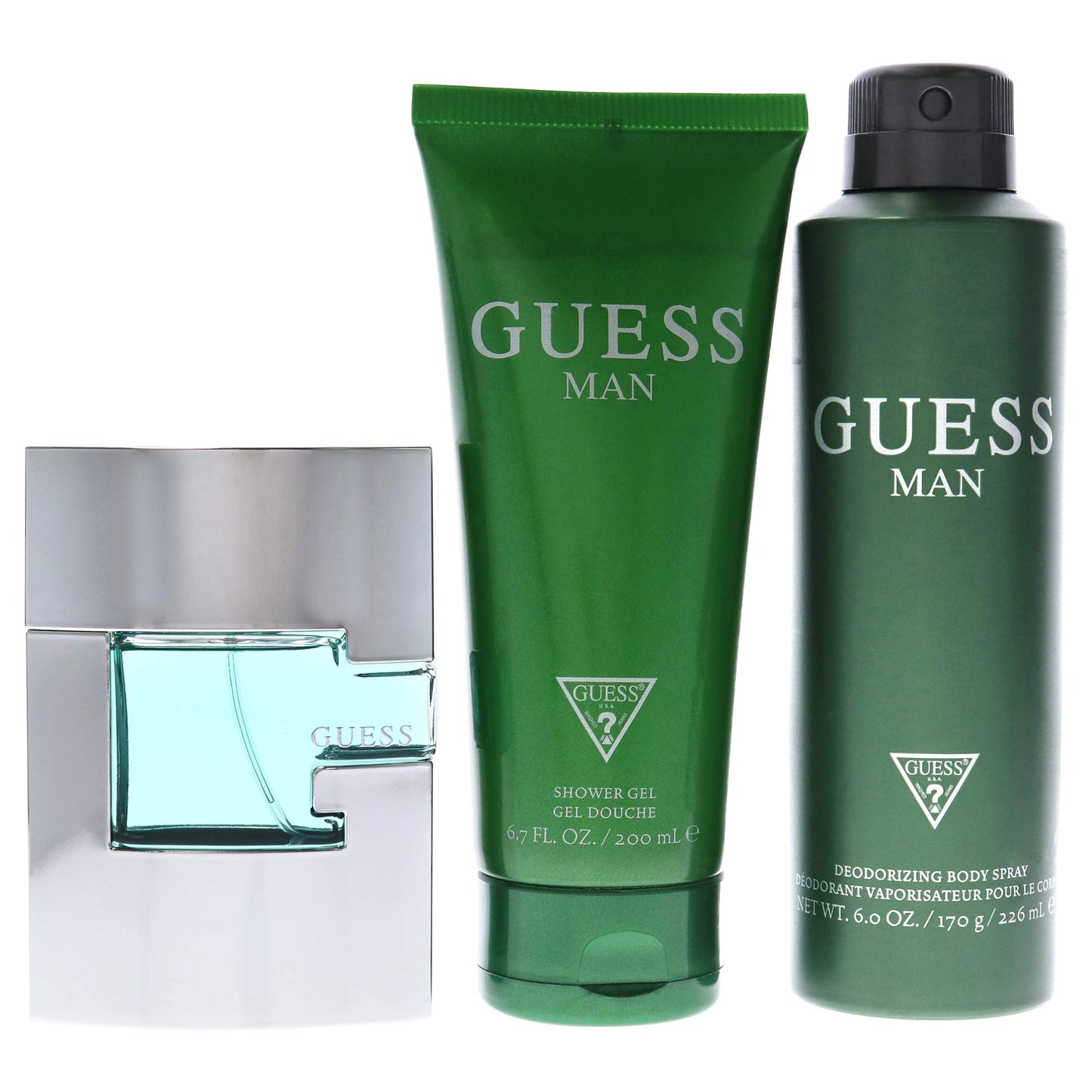 Guess Man 3 Pc Gift Set 2.5oz EDT Spray, 6oz Deodorizing Body Spray, 6.7oz Shower Gel GIFTSET Beauty & Personal Care GUESS