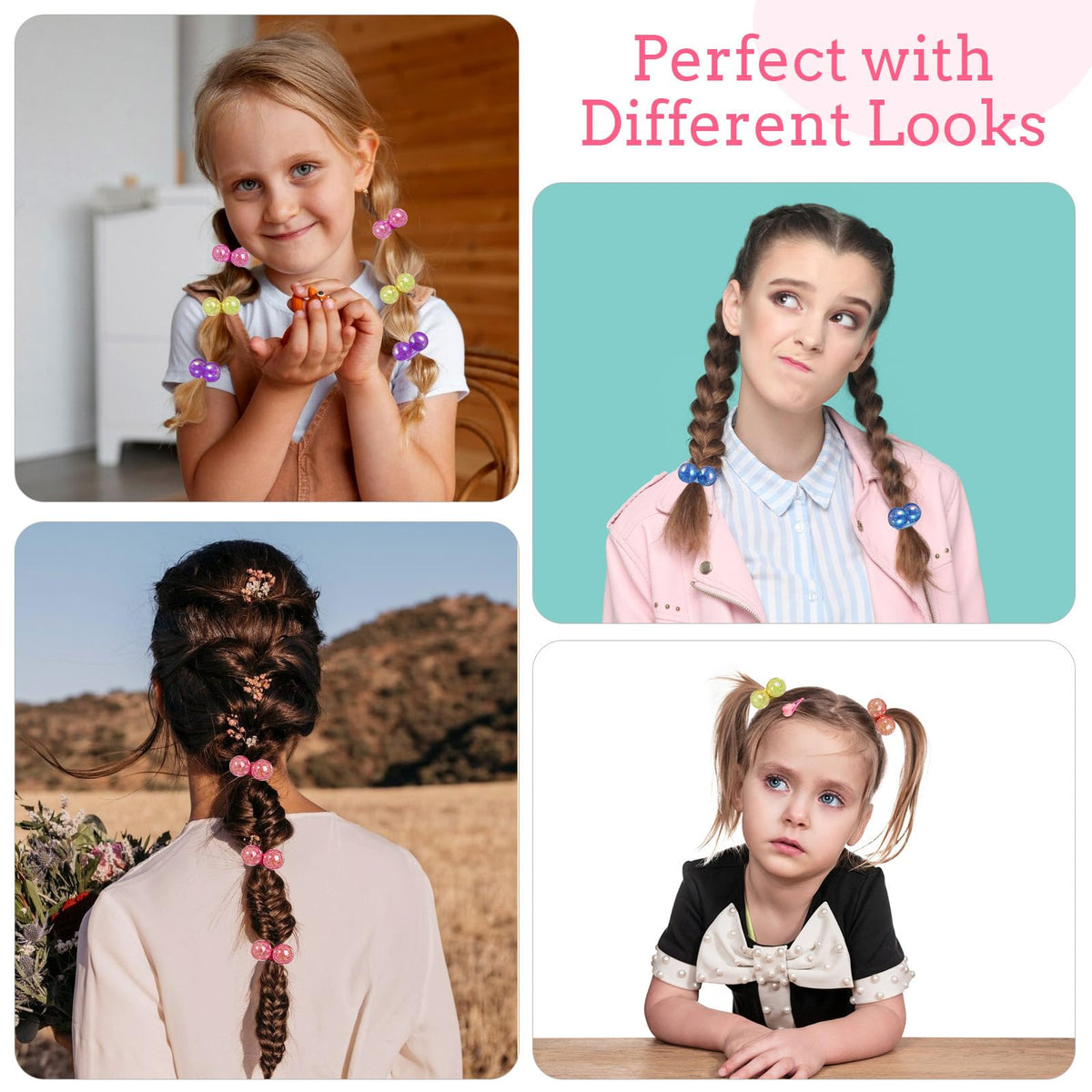 3 Pairs Acrylic Hair Circle Elastic Hair Bands Handmade Women Barrette Assorted Color