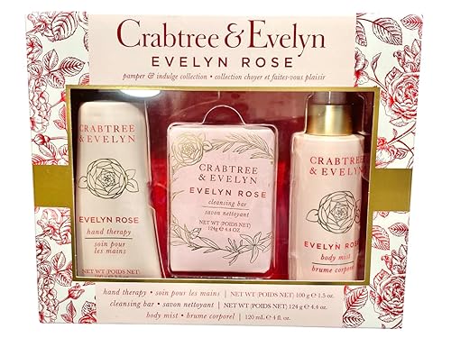 Crabtree & Evelyn EVELYN ROSE Hand Therapy, Bar Soap, Body Mist Gift Set - Full Size Beauty & Personal Care Crabtree & Evelyn