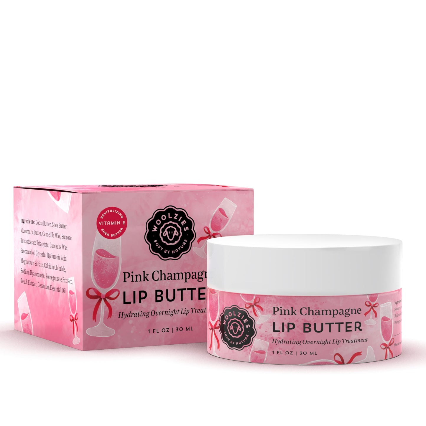 Hydrating Lip Mask with Hyaluronic Acid - Overnight Treatment for Soft, Smooth Lips - Shea Butter, Vitamin E & Natural Oils - 1 oz Jar (1 Ounce, Pink Beauty and Personal Care Woolzies