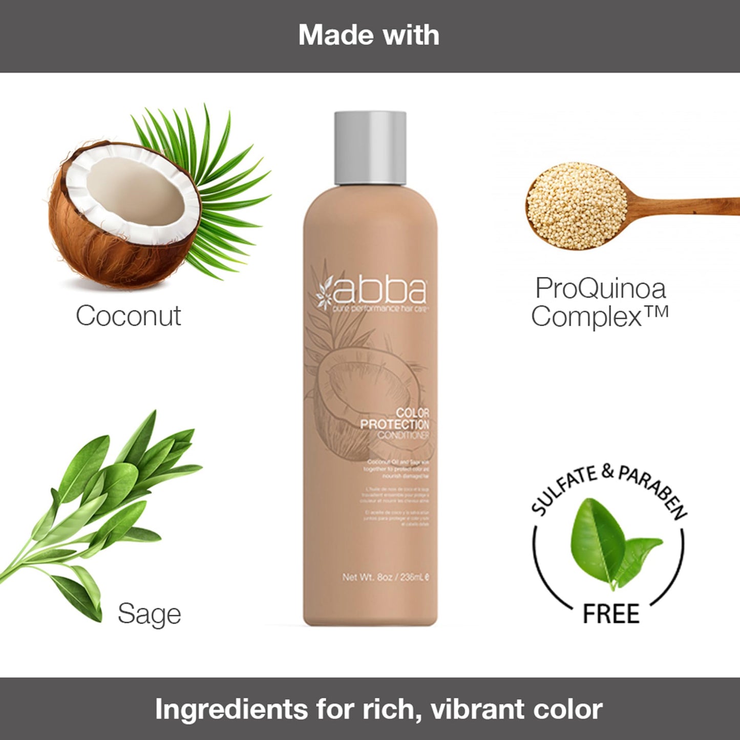 ABBA - Pure Color Protection Shampoo & Conditioner Shine Enhancing & Nourishing Value Duo Set - Coconut Oil & Sage, 32 fl oz Each Beauty & Personal Care ABBA