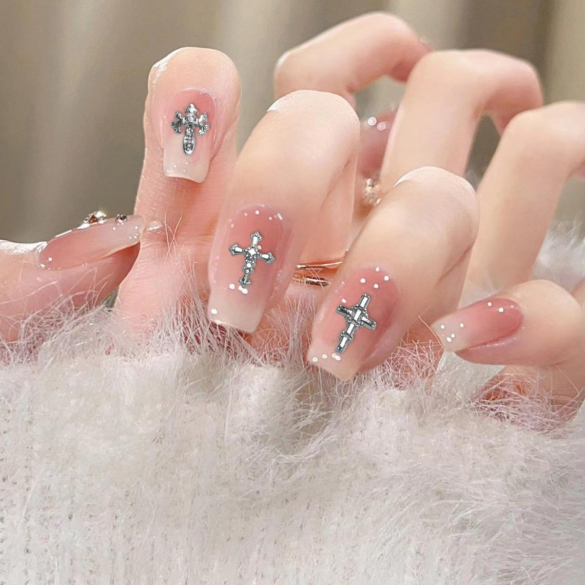3D Alloy Metal Crystal Cross Nail Charms - 60 Pcs Ideal for Women and Girls' DIY Punk Nail Art, with Rhinestones, Great for Salons & Fashion Events
