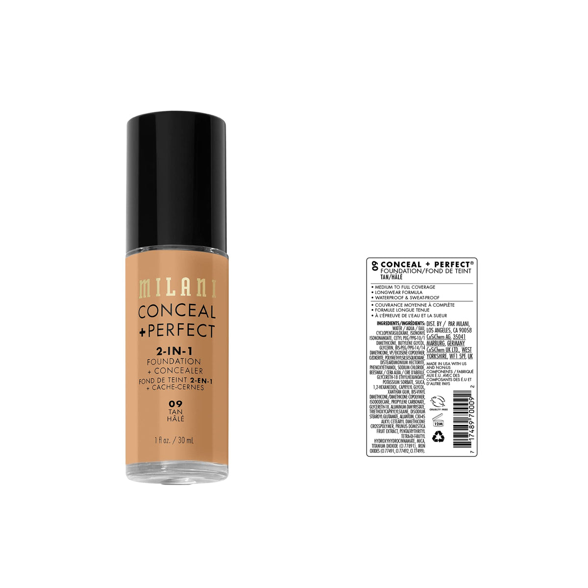 Milani Conceal + Perfect 2-in-1 Foundation + Concealer for a Flawless Complexion, Under Eye Corrector, Cover Redness and Imperfections, Waterproof Beauty & Personal Care Milani
