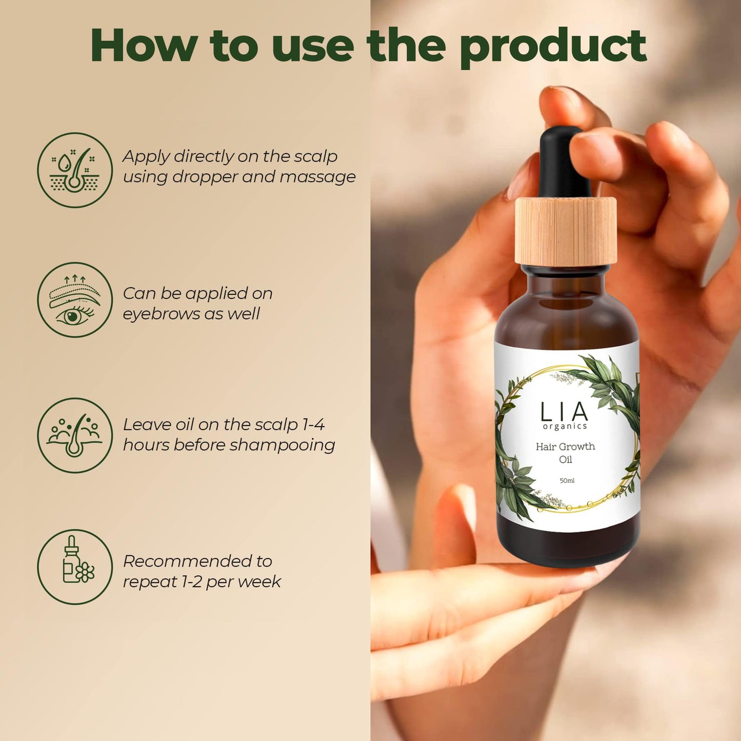 Lia Organics Hair Growth Oil - Organic, Vegan, cruelty free - Rosemary oil, castor oil, pumpkin seed oil, amla oil etc. For thick healthy hair, 1.70 Beauty & Personal Care Lia Organics