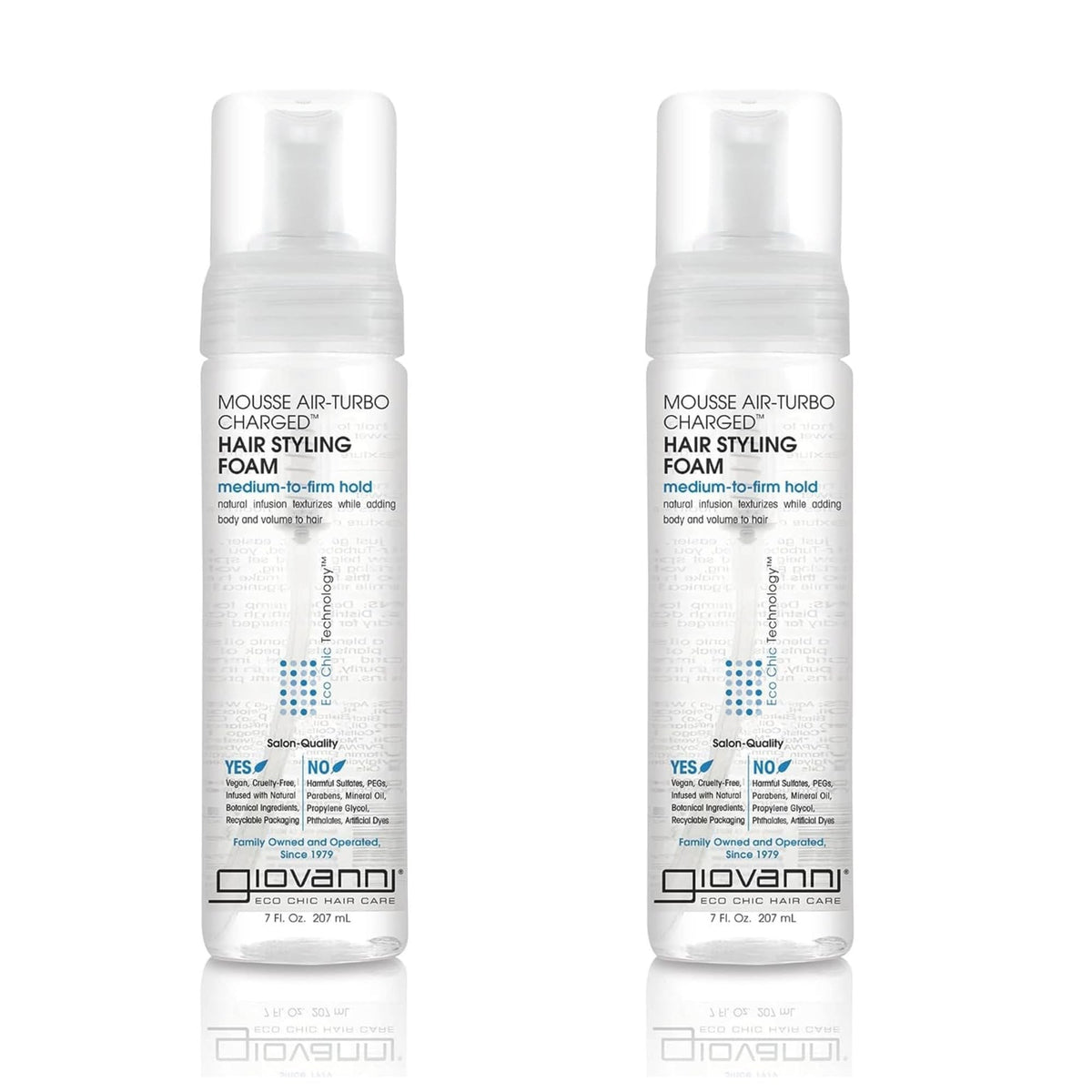 GIOVANNI Mousse Hair Styling Foam, Foaming, 7 fl oz (Pack of 2)