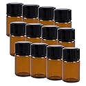 2ml Mini Amber Glass Bottles with Orifice Reducer and Cap for Essential Oils, Chemistry Lab Chemicals, Colognes & Perfumes (12 Pack) Beauty & Personal Care Super Z Outlet