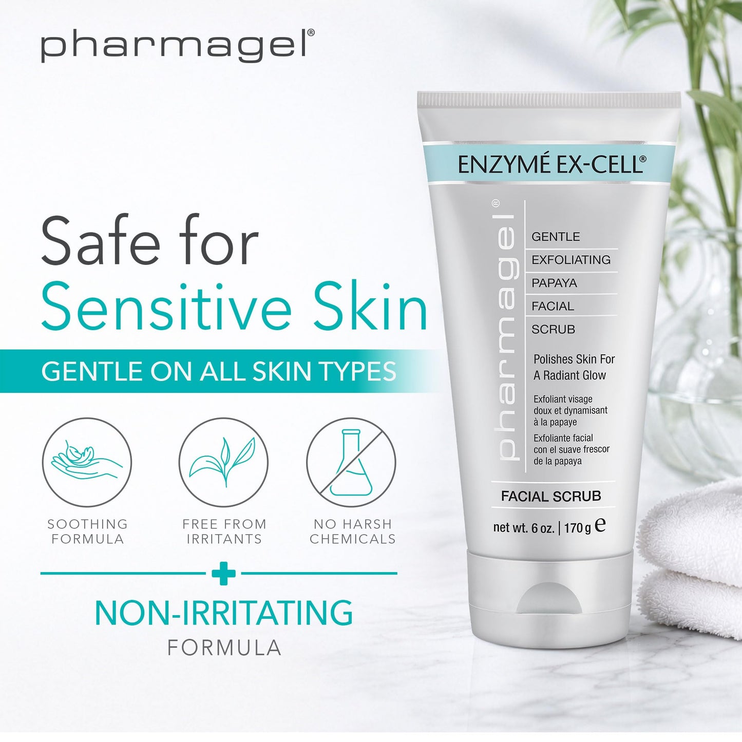 Pharmagel Enzyme Ex-Cell - Gentle Papaya Face Exfoliator Scrub for All Skin Types - 6 Ounces Beauty & Personal Care Pharmagel