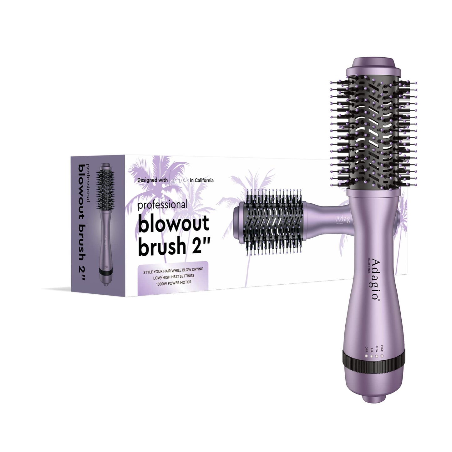 Adagio California 2-inch Blowout Brush: 2-in-1 Hot Air Brush Styler and Dryer - Negative Ion Round Brush - Hair Dryer Brush with Straightener Function Beauty & Personal Care Adagio California