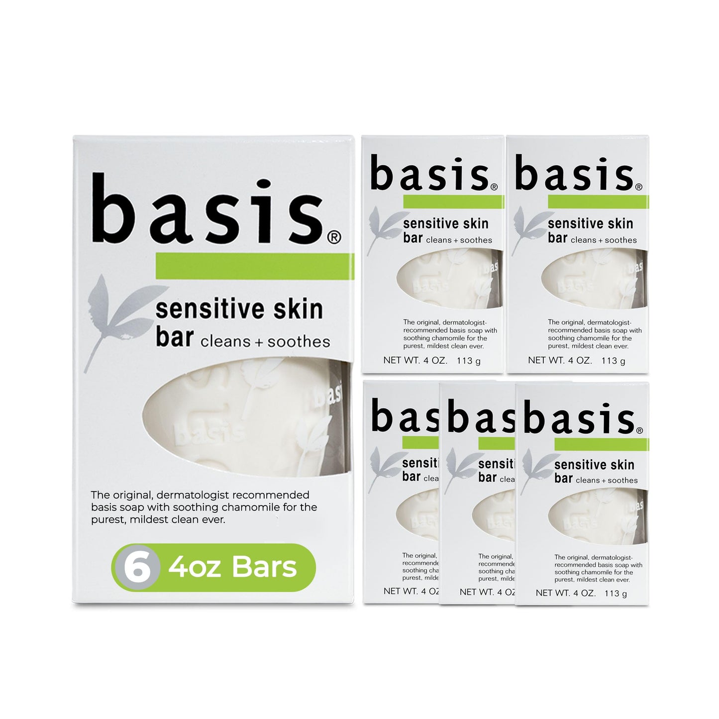 Basis Sensitive Skin Bar Soap for Body, Hands and Face, Unscented Soap Bar for Sensitive Skin with Chamomile and Aloe Vera, Bar Soap Bulk Pack, 4 Oz Beauty & Personal Care Basis