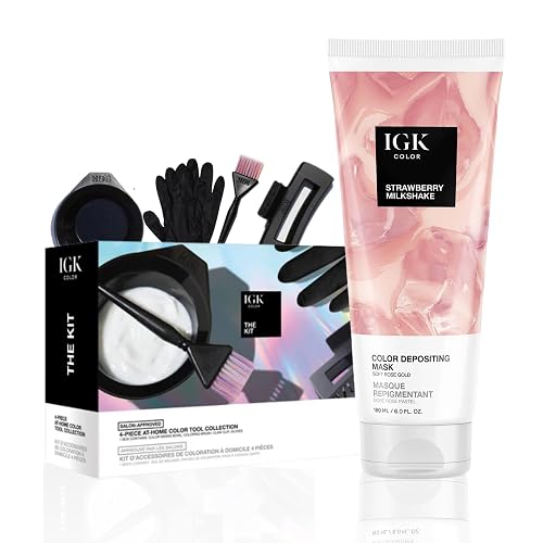 IGK Strawberry Milkshake | Soft Rose Gold Hair Gloss + Color Depositing Kit | Boost Shine, Enhance Pink Tones, Refresh Color | Semi Permanent At-Home Beauty & Personal Care IGK