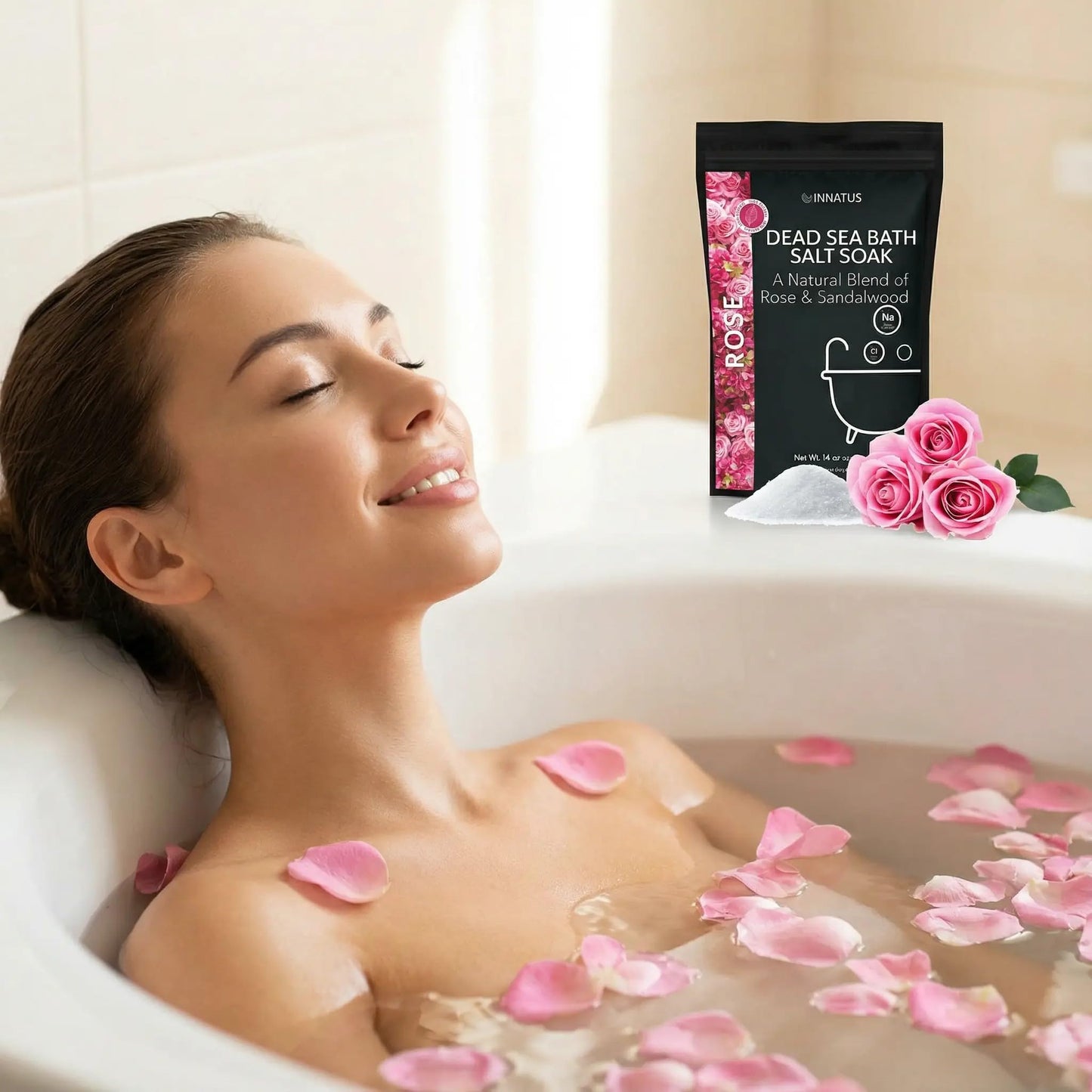 Dead Sea Soothing Bath Salt Soak with 21 Minerals - Relaxing, Detoxifying, and Nourishing for Skin - 14oz, Infused with Essential Oils - Rejuvenate Beauty and Personal Care INNATUS