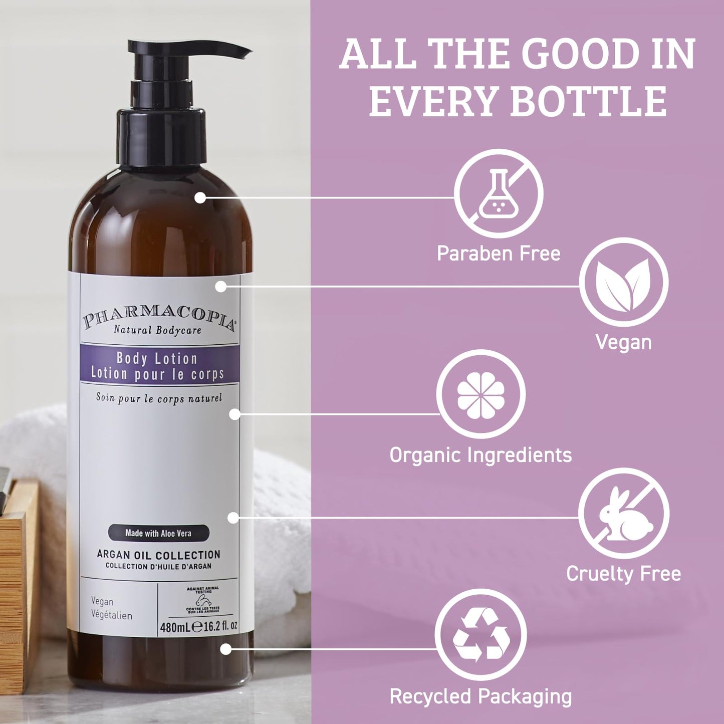 Pharmacopia Hotel Argan Oil Body Lotion - Vegan Moisturizer for Dry Skin, Lotion with Melon and Green Tea Essence - Natural, Organic and Cruelty-Free Beauty & Personal Care Pharmacopia