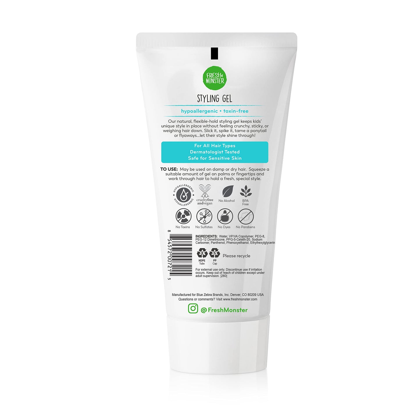 Fresh Monster Kids Hair Styling Gel, Medium Hold Alcohol-Free, Natural Hair Gel for Kids & Toddlers (6oz.) Beauty & Personal Care Fresh Monster