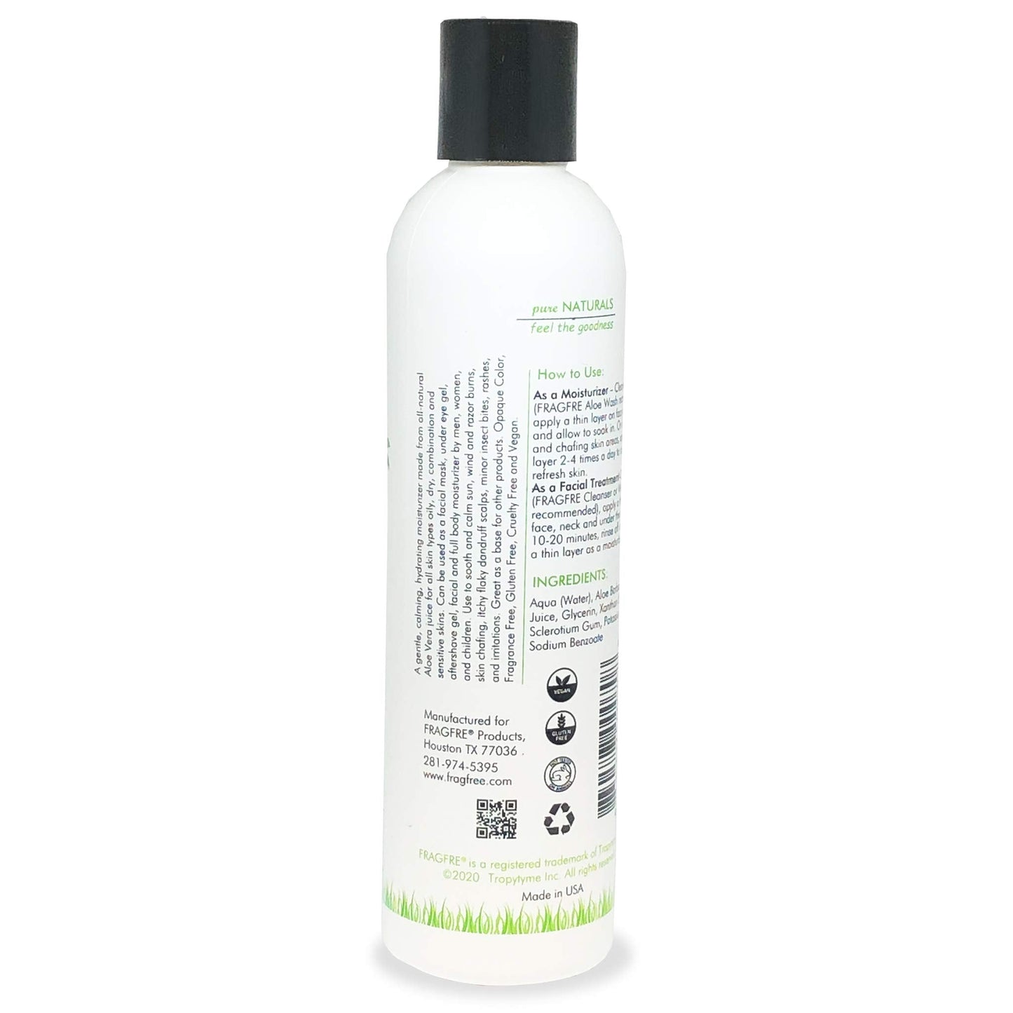 FRAGFRE All-Natural Aloe Vera Gel 8 oz - No Synthetic Carbomer or Acrylate - 100% Natural Aloe Vera Soothing Gel - After Sun Exposure Skin Care Beauty & Personal Care FRAGFRE