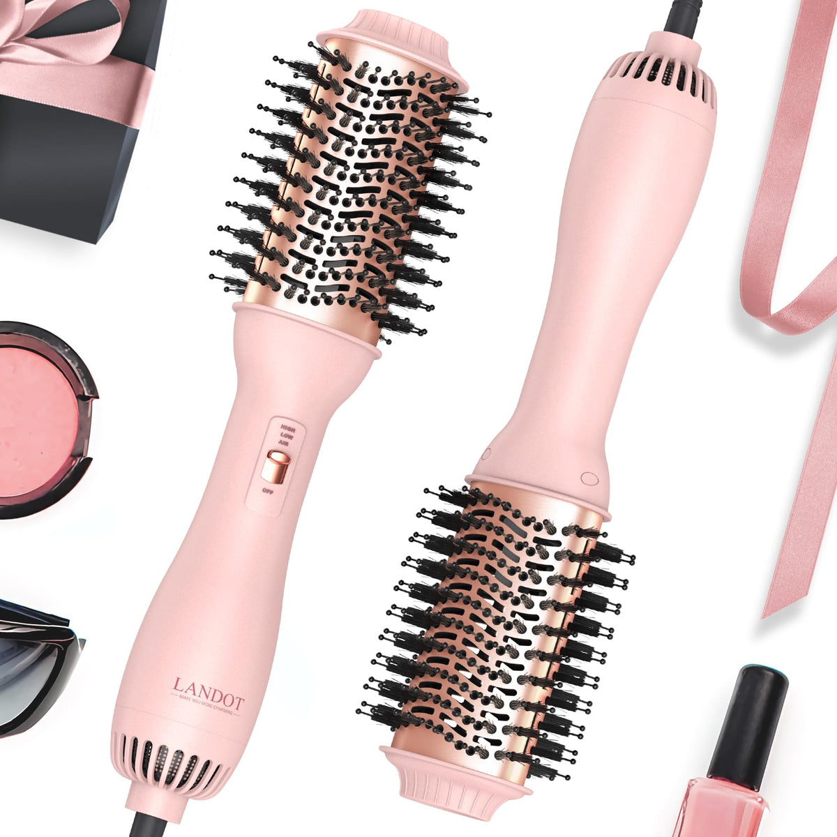 LANDOT Hair Blow Dryer Brush One-Step Hot Air Volumizer for Smooth Blowout