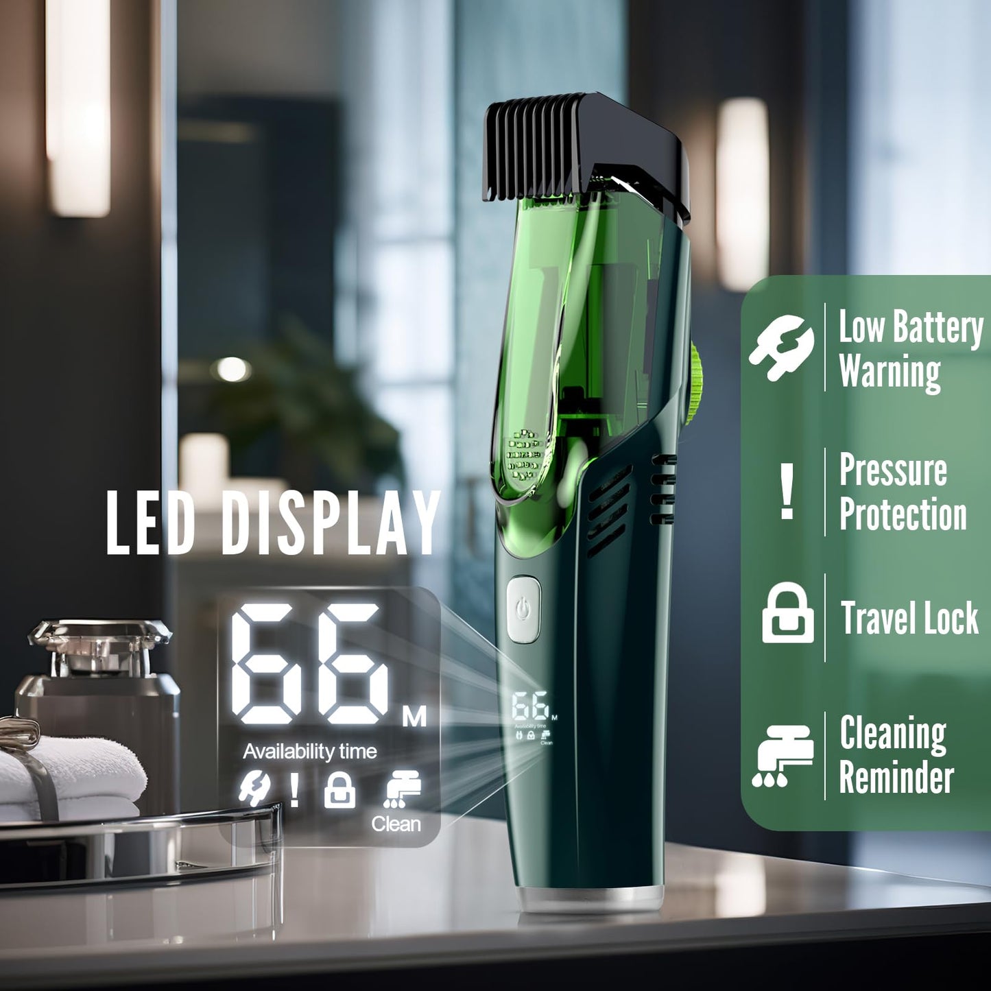 SHPAVVER Vacuum Beard Trimmer for Men, Mustache Trimmer with 20 Length and Styles Adjustable, Built-in Vacuum Trimmer for Mustache, Sideburns, Facial Beauty and Personal Care SHPAVVER