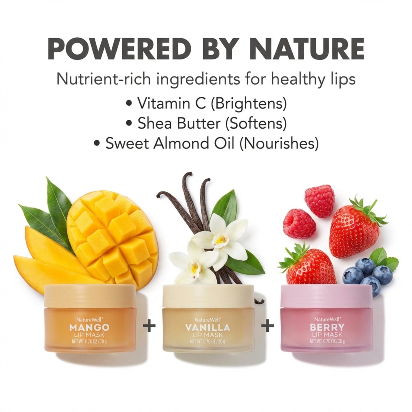 NATURE WELL Hydrating Lip Masks Variety Pack, Includes Mango, Vanilla & Berry Scents, High-Shine, Non-Greasy, Conditioning & Softening, 0.70 Ounce Beauty & Personal Care NATURE WELL
