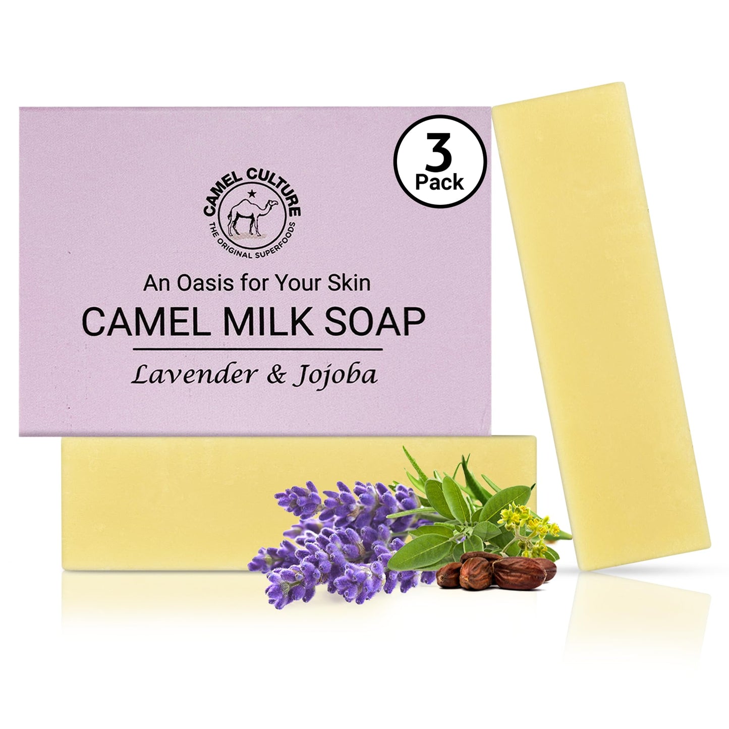 CAMEL CULTURE Jojoba and Lavender Bar Soap (3 Pack) - Handcrafted, Moisturizing Camel Milk Soap - Nourishing, Nutrient and Vitamin Rich Men's Body Beauty & Personal Care CAMEL CULTURE