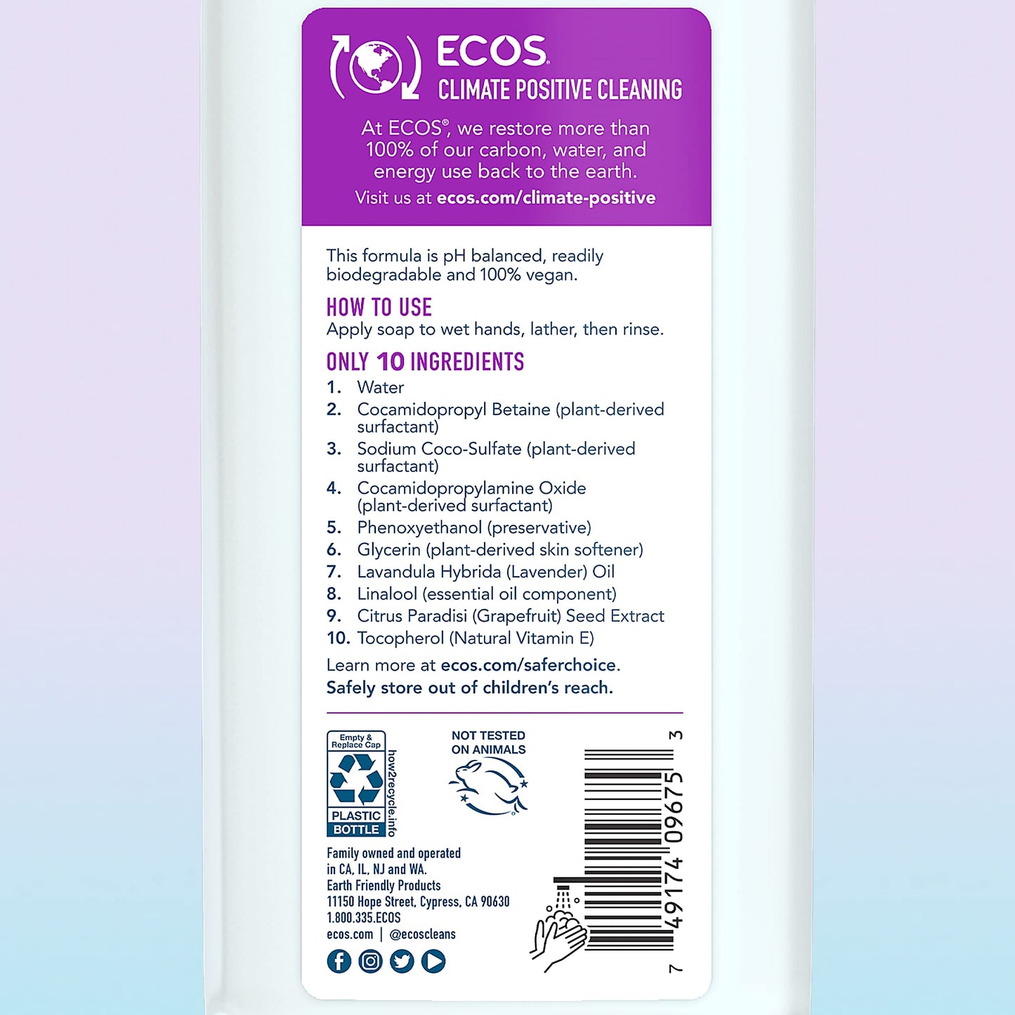 ECOS Hypoallergenic Hand Soap Lemongrass 32oz Bottle by Earth Friendly Products, Lavender, 32 Fl Oz (67670) Beauty & Personal Care ECOS