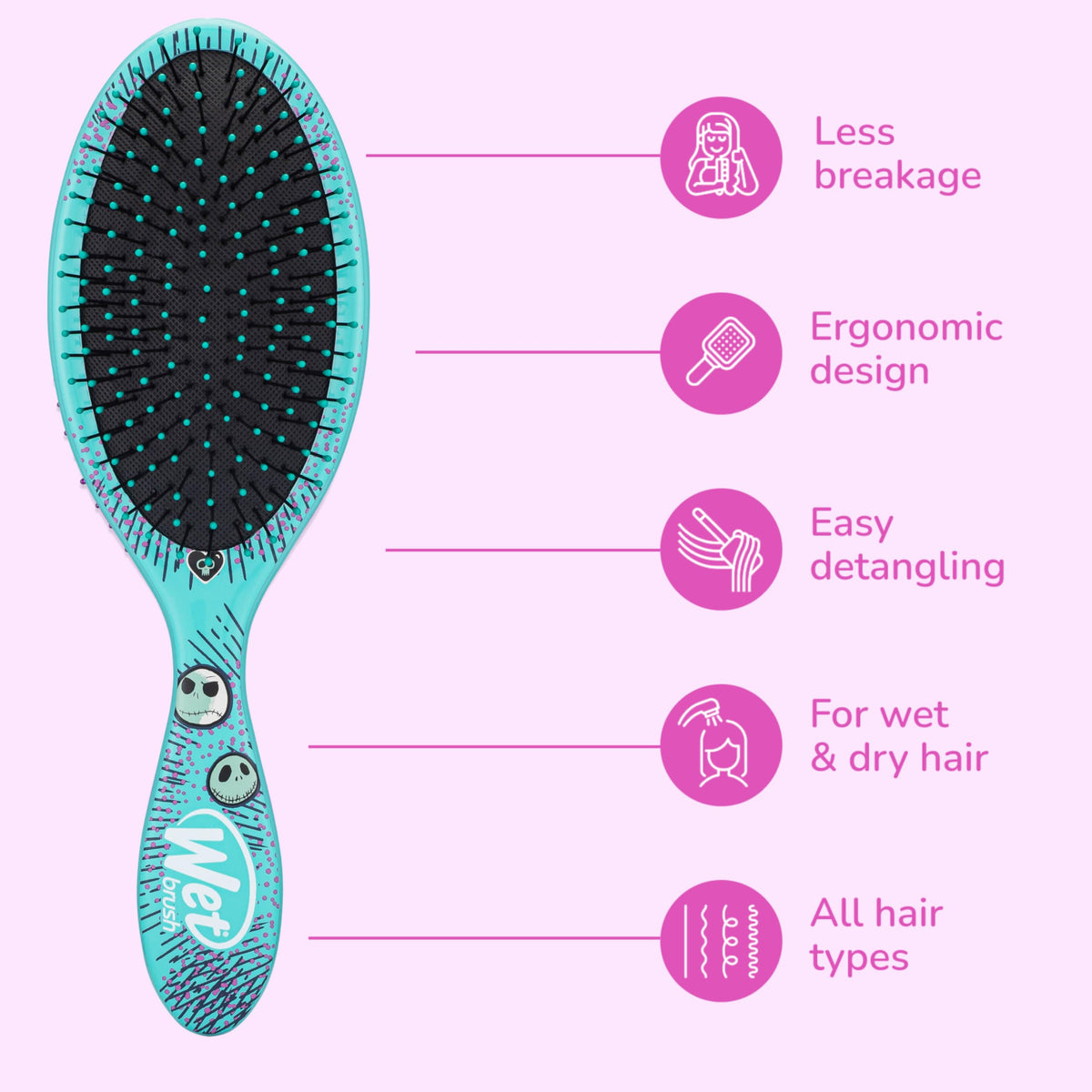 Wet Brush Detangle & Style Duo Kit, Jack Skellington (Nightmare Before Christmas) - IntelliFlex Bristles - Detangling Brush Glides Through Tangles For