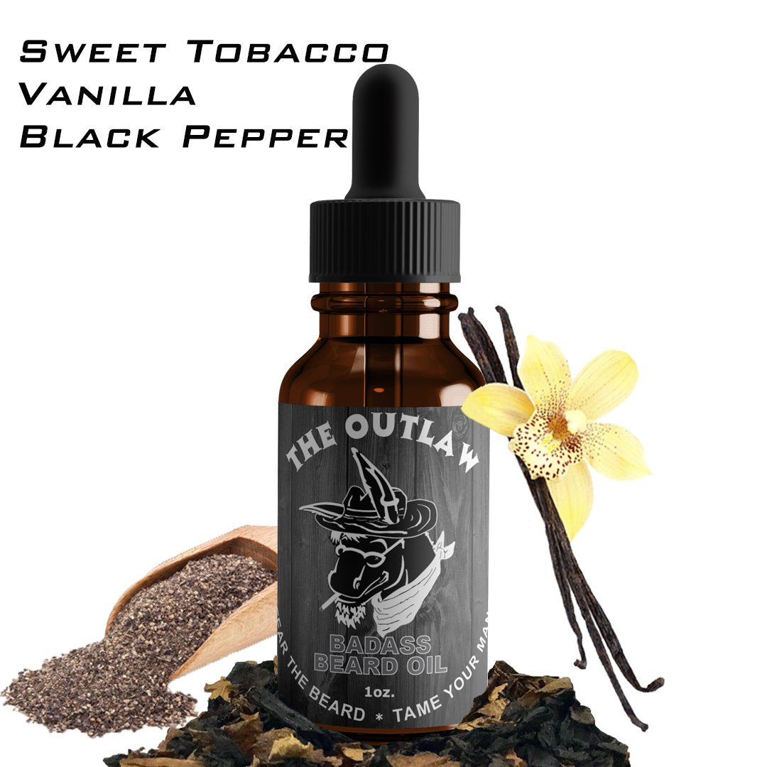 Badass Beard Care Oil for Men - The Outlaw Scent 1 oz - All Natural Argan, Jojoba, Tobacco Vanilla Black Pepper - Beard Conditioner, Reduces Itch Beauty and Personal Care Badass Beard Care