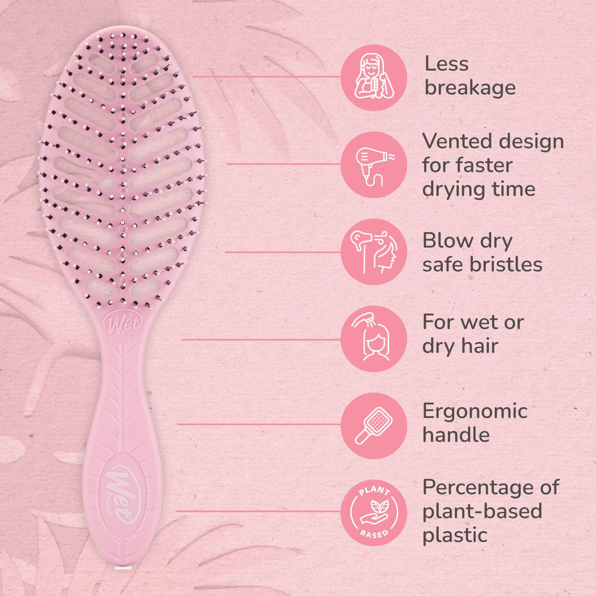 Wet Brush Go Green Speed Dry Hair Brush, Pink - Vented Design & Ultra Soft HeatFlex Bristles - Ergonomic Handle Manages Tangle & Uncontrollable Hair Beauty & Personal Care Wet Brush