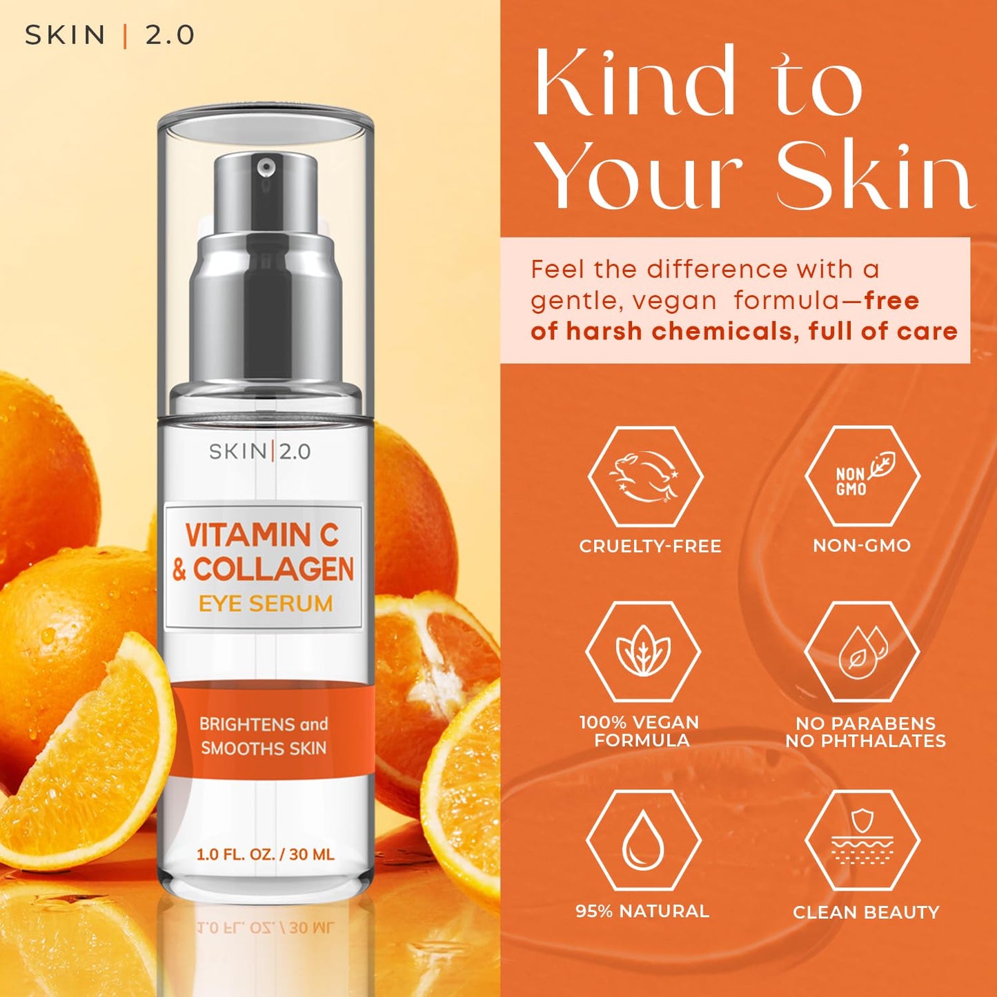 Skin 2.0 Vitamin C & Collagen Under Eye Serum - Dermatologist Tested, Anti Aging Korean Skin Care - Targets Dark Circles, Puffiness & Fine Lines Beauty & Personal Care Skin 2.0