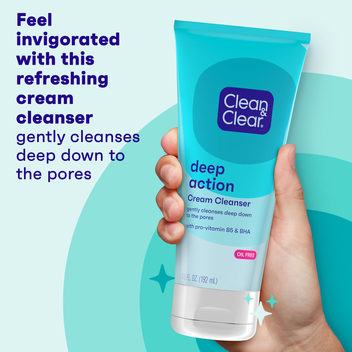 Clean & Clear Oil-Free Deep Action Cream Facial Cleanser, Cooling Daily Face Wash for Deep Pore Cleansing of Acne-Prone Skin, 6.5 oz (Pack of 2) Beauty & Personal Care Clean & Clear