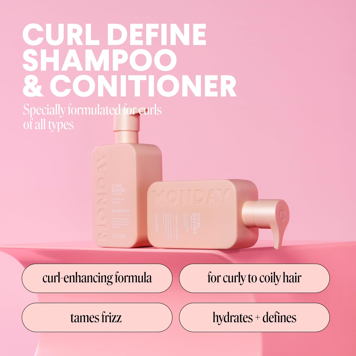 MONDAY HAIRCARE Curl Define Shampoo + Conditioner Set (2 Count) 12 oz Each Nourishes Curls, Tames Frizz, Coconut Oil and Shea Butter Enhance Shine Beauty & Personal Care MONDAY HAIRCARE
