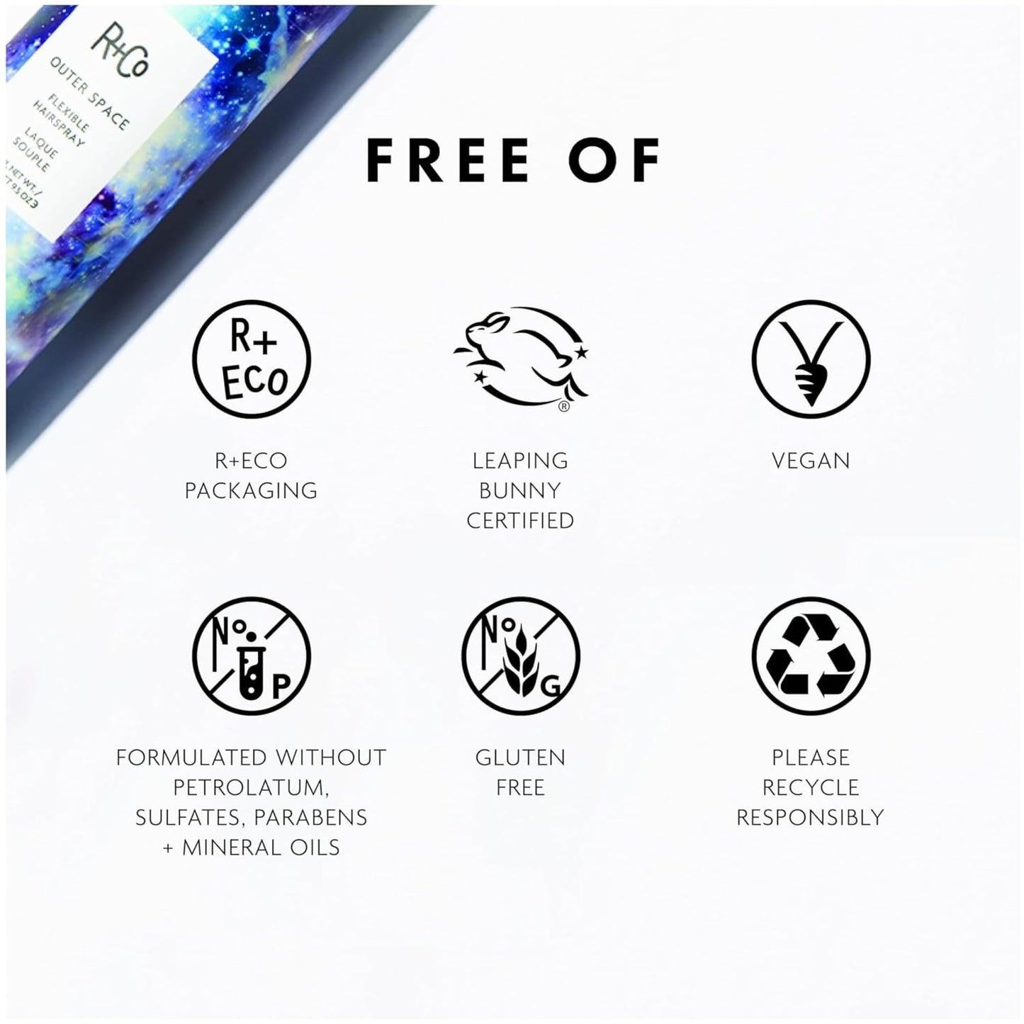 R+Co Outer Space Flexible Hairspray - Light Hold Hairspray for All Hair Types - Adds Shine, Volume & Flexible, Long-Lasting Hold - Vegan Beauty & Personal Care R+Co