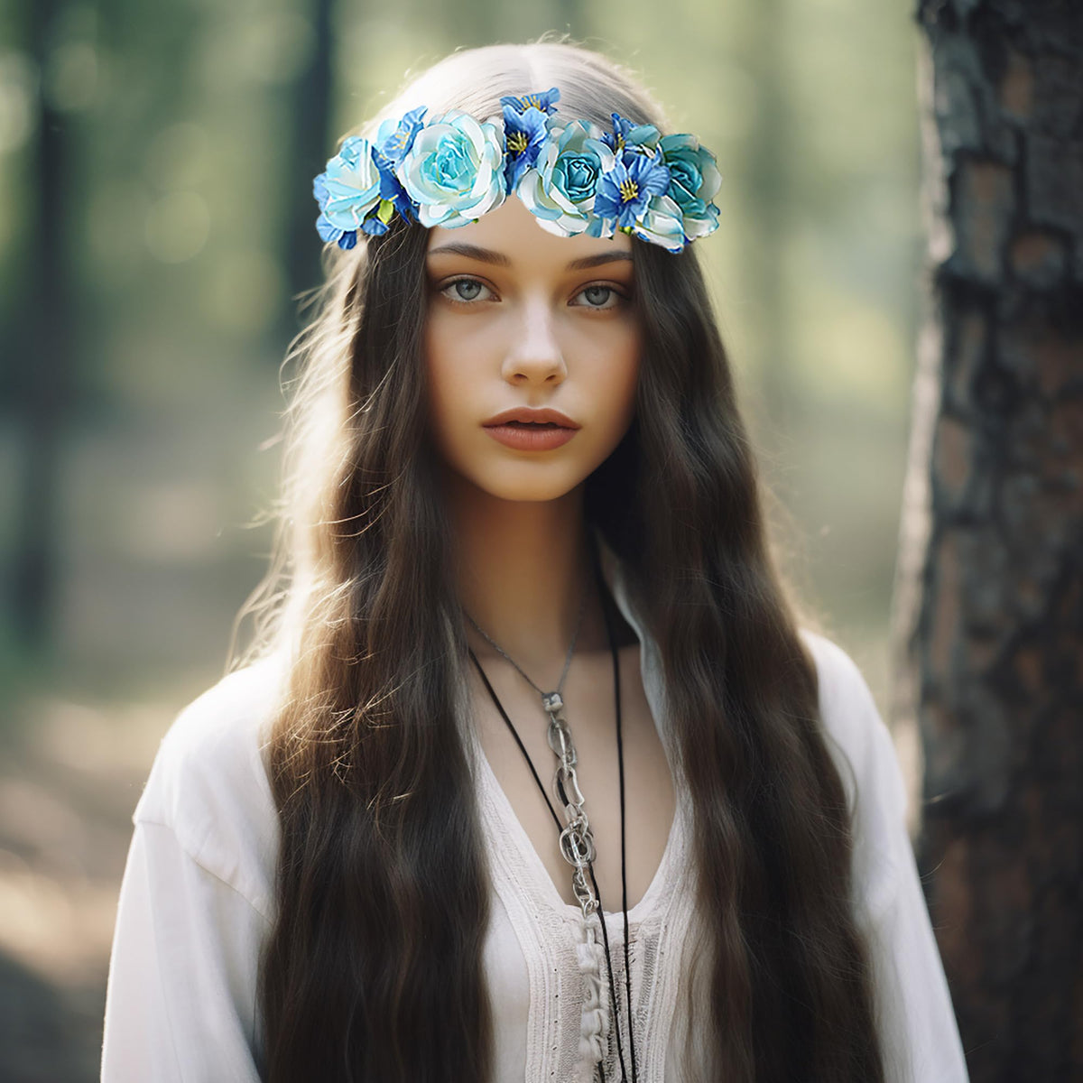 LLinfflr Floral Garland Crown Boho Flower Headband Halo Headpiece Blue
