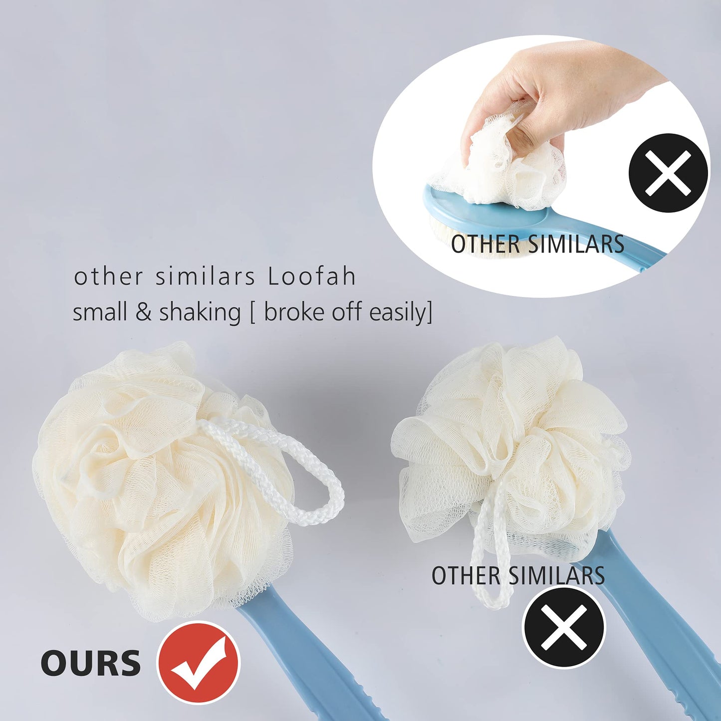 Shower Body Brush with Bristles and Loofah,Back Scrubber Bath Mesh Sponge with Curved Long Handle for Skin Exfoliating Bath, Massage Bristles Suitable Beauty & Personal Care HONOMA