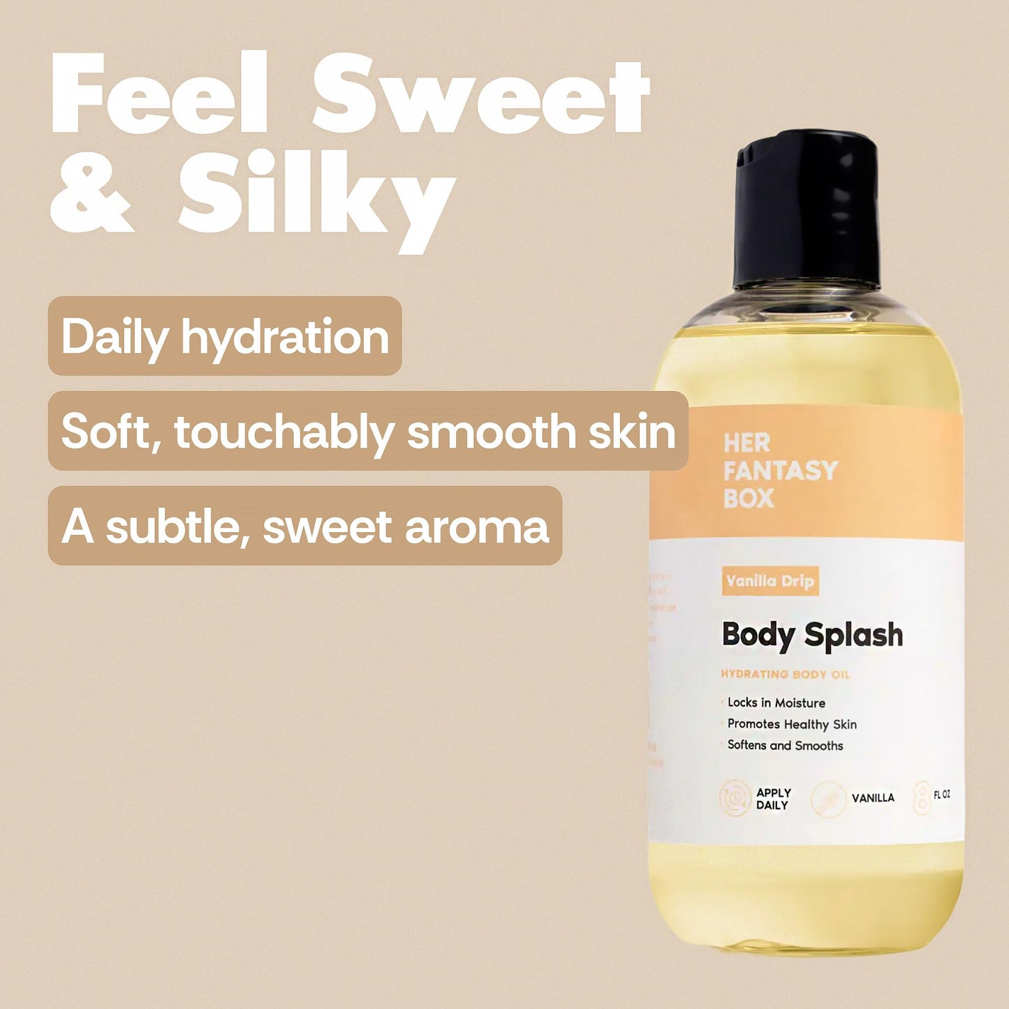 Her Fantasy Box | Body Splash Vanilla Drip Fragrance Oil - Warm Vanilla Sugar Scent with Creamy Cashmere & Sandalwood, Lightweight Hydrating Body Oil Beauty and Personal Care Her Fantasy Box