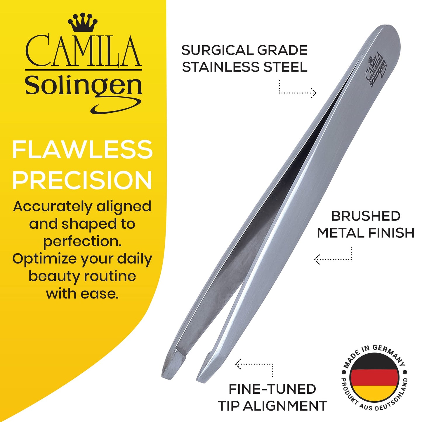 Camila Solingen CS25 4" Professional Surgical Grade Stainless Steel Precision Tip Eyebrow Tweezers for Facial Hair Shaping & Removal. Beauty Tool Beauty and Personal Care Camila Solingen