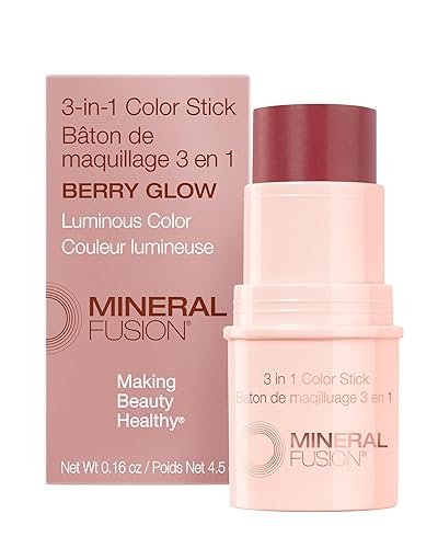 Mineral Fusion 3-in-1 Color Stick - Hydrating Tinted Cream Blush for Cheeks, Lip and Eye - Natural Multi Use Makeup (Berry Glow) Beauty & Personal Care Mineral Fusion
